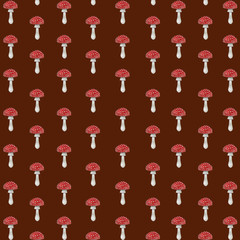  Pattern of autumn mushrooms amanita watercolor