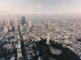 Aerial Drone Shot Coit Tower San Francisco California the City Background