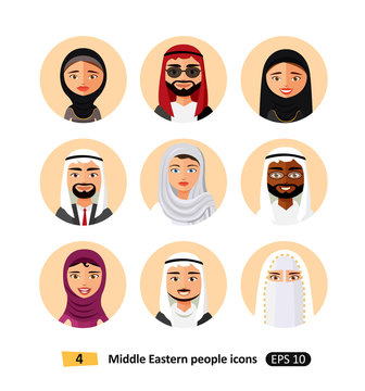 Vector middle eastern arab people avatars flat icons 