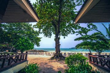 landscape scenery of beach front bangalow at SAMED CABANA a beach resort located at SEMED island Rayong district Thailand