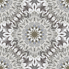 Seamless monochrome Oriental pattern, gray background. mandala.