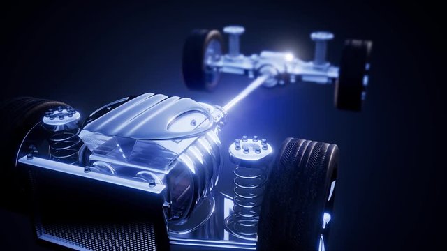 car chassis with engine and wheels
