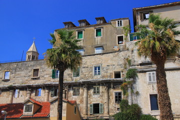 Fototapeta na wymiar The walls of Diocletian's Palace in Split (Croatia) at the Adriatic coast.