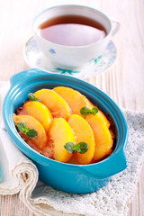 Mini cheesecake topped with poached fruit