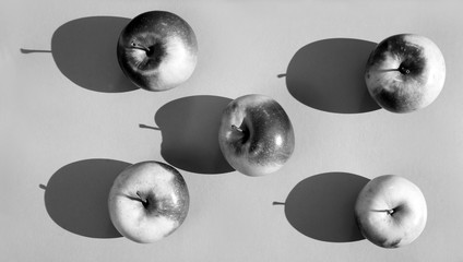 apple background light shadow vintage white black top view above inside bright contrast gray