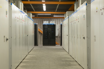 Obraz premium large electrical room. Control room of a extra large cargo ship