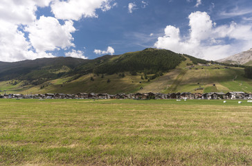Fototapeta na wymiar Wooden chalets in the alpine town of Ligno