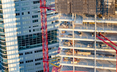 Aerial of construction site in Frankfurt, Germany - Europe
