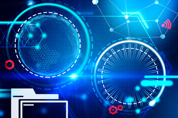 Futuristic glowing abstract interface HUD, blue.  3d illustration