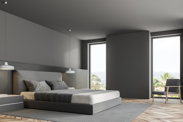 Luxury gray bedroom corner, loft