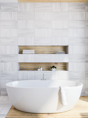 White wood bathroom interior, tub