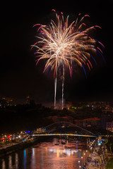 Fireworks during the festival of Aste Nagusia from La Salve bridge in Bilbao, Spain