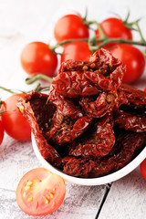 Sun dried tomatoes. tomato halves sun-dried.