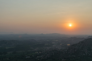 Beautiful sun set view from Hanuman Temple, Hampi, India