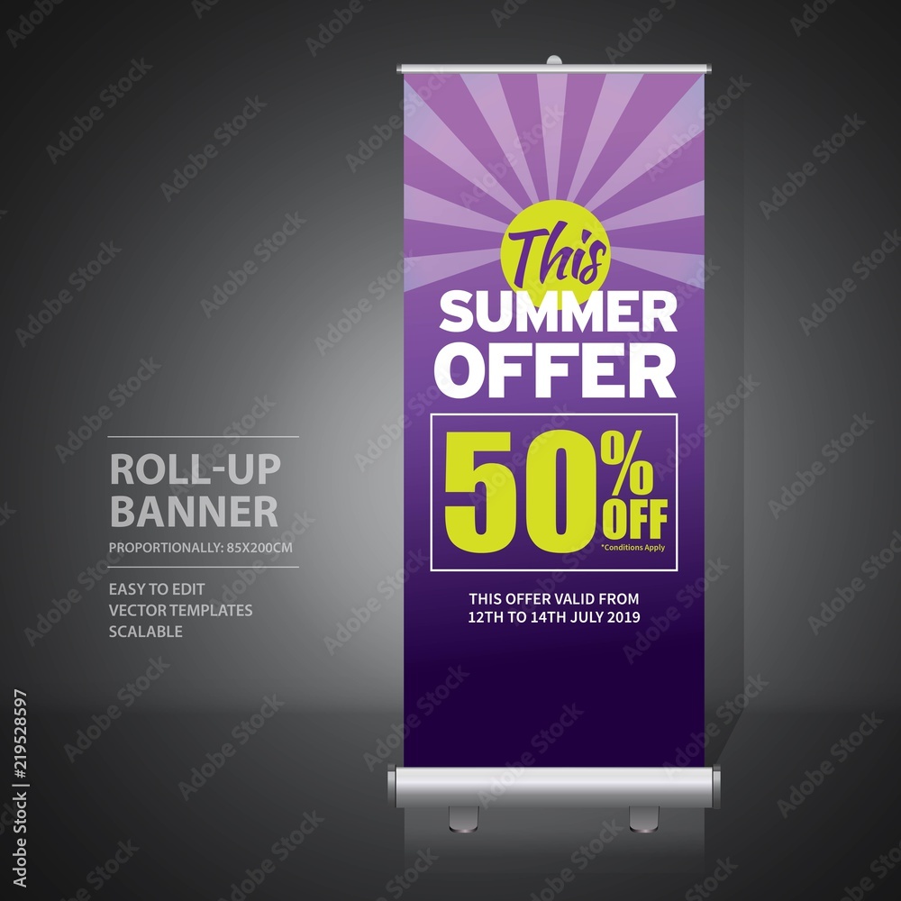Wall mural roll up banner design template, vertical, abstract background, pull up design, modern x-banner, rect