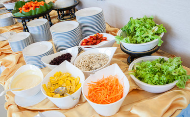 salad bar with vegetables in the restaurant, healthy food. Fresh healthy concept and Healthy weight of diet,fresh vegetable,fruit, ready to eat salad bar selection of healthy food