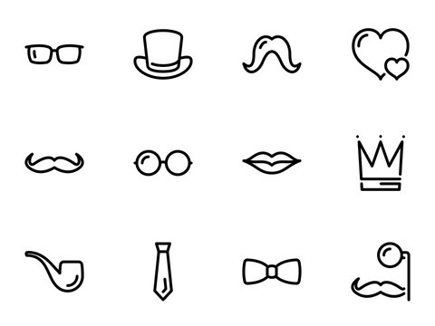 Set of black vector icons, isolated against white background. Illustration on a theme Accessories for masquerade parties and funny photos
