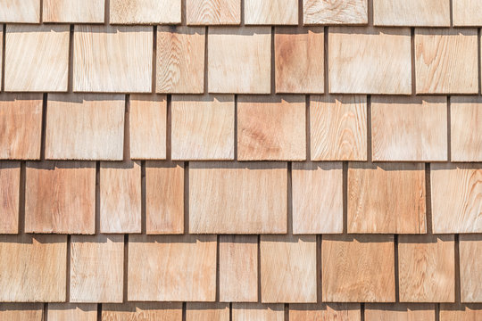Shingle red cedar wooden shake wood siding row roof panel made of larch conifer tree