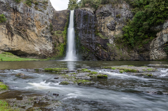 The high, narrow Hunua Falls in the Hunua Regional Park, Auckland, New Zealand.