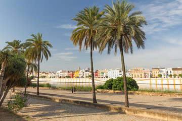 Obraz premium Seville, Spain, riverside boulevard and a place for meetings and recreation.