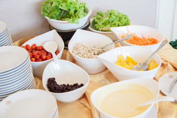 salad bar with vegetables in the restaurant, healthy food. Fresh healthy concept and Healthy weight of diet,fresh vegetable,fruit, ready to eat salad bar selection of healthy food