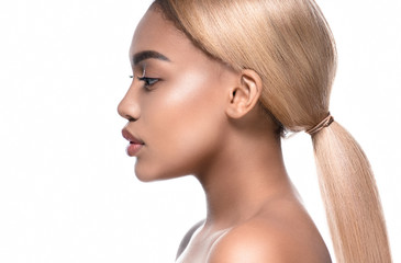 African black skin woman beauty face with healthy skin oung model portrait