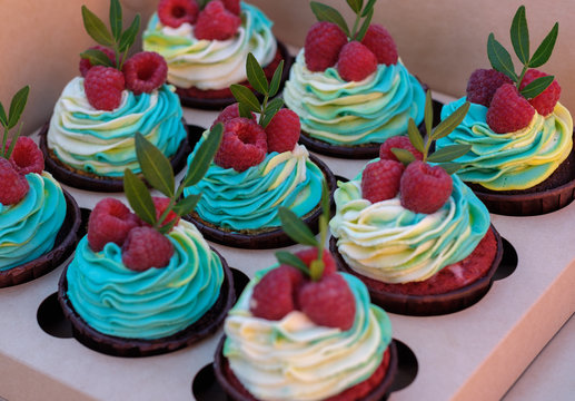 raspberry and cream cupcakes in a box