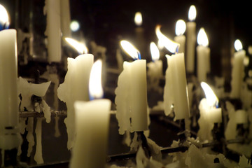 Detail of some candles with wax in a church in Vienna