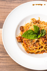 Delicious pasta, italian cuisine in gourmet restaurant. 
