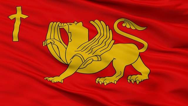 Kaspi Municipality City Flag, Country Georgia, Closeup View