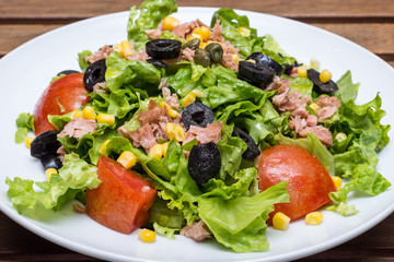 Delicious green salad with tuna fish