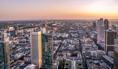 Aerial of the financial district in Frankfurt, Germany - Europe