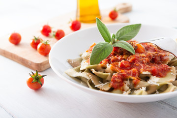 Piatto di farfalle al ragù, Italian pasta with bolognese sauce