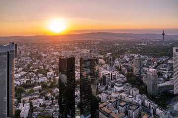 Fototapeta premium Aerial of the financial district in Frankfurt, Germany - Europe