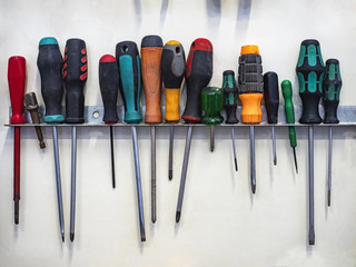 Screwdriver set in Mechanical workshop..August 9, 2018..City of Nazareth. Israel.