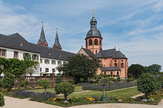 Ancient monastery Seligenstadt, historic baroque building Basilika Saint Marcellinus and Petrus