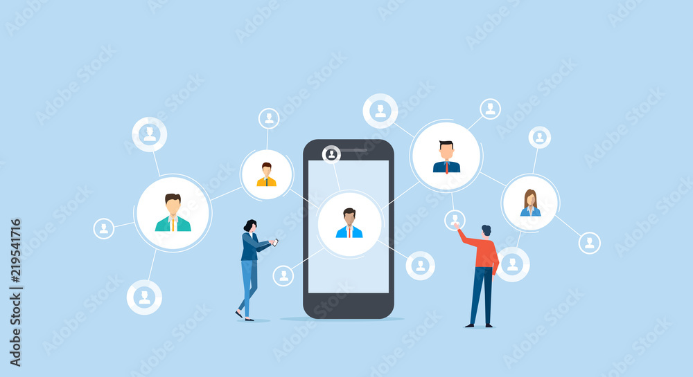 Poster business people communication on social network concept and business online connection with mobile c