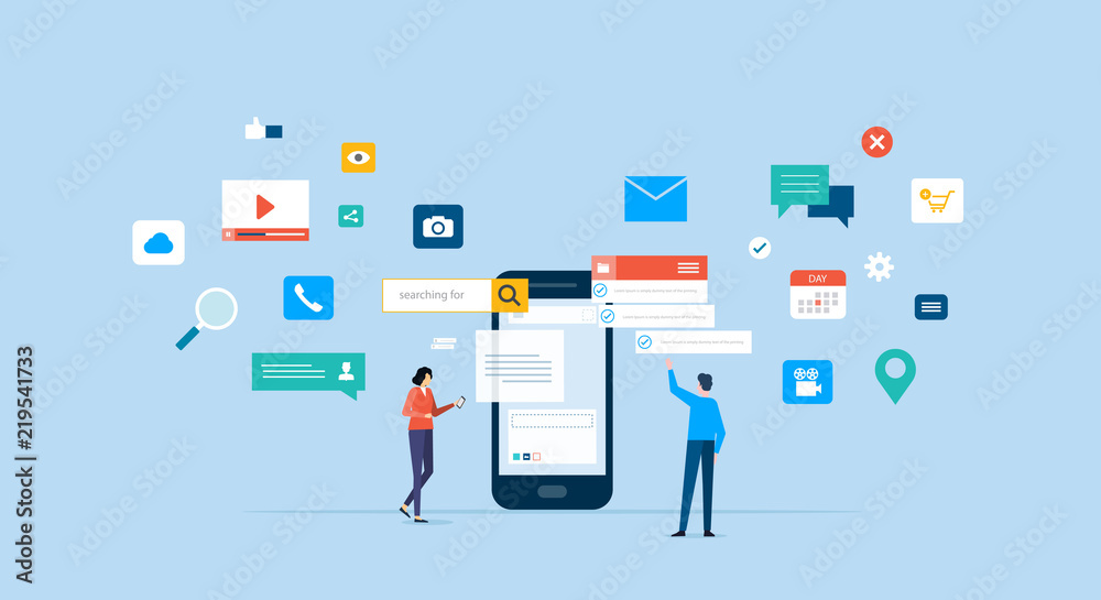 Poster business team working  for mobile application development and design process concept 