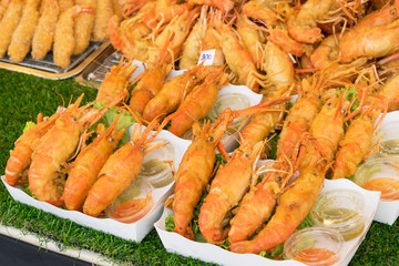 fried shrimp on street food in Thailand