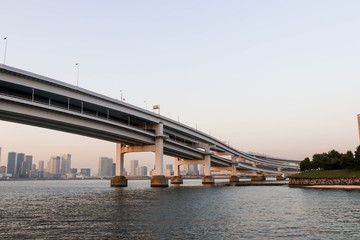 View of Rainbow bridge at sumida river viewpoint ,tokyo