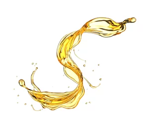 Schilderijen op glas Olive or engine oil splash, Golden Cosmetic Liquid isolated on white background. © Anusorn