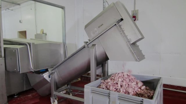 Industrial sausages production process at meat and sausage making plant