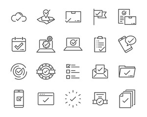 set of checkmark vector line icons, contains such as check, document and more
