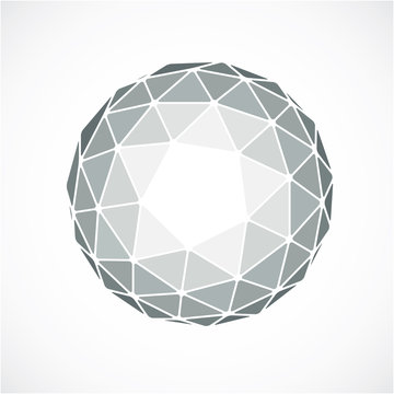 3d form made with black lines, futuristic origami abstract modeling. Gray vector low poly design element, cybernetic orb shape for use in science and technology.