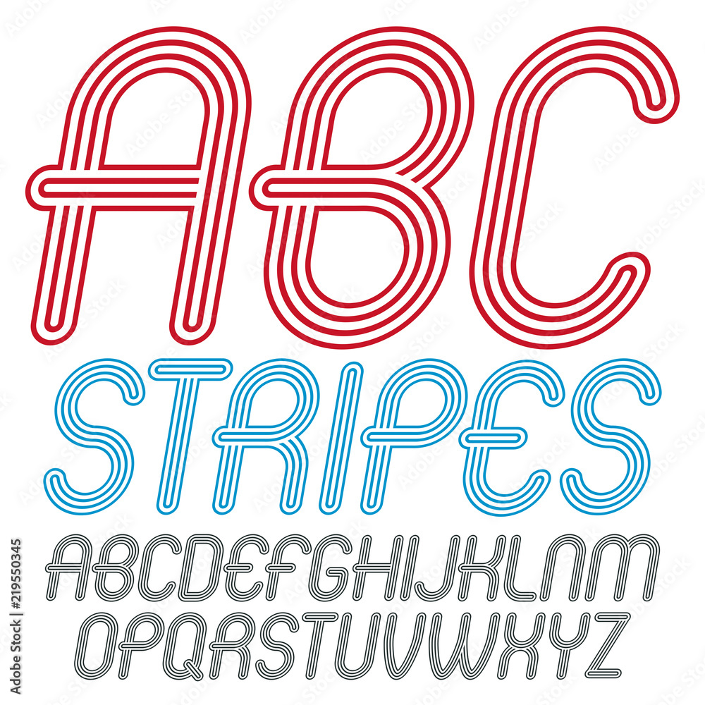 Fototapete set of trendy modern vector capital alphabet letters isolated. disco cursive rounded font for use as