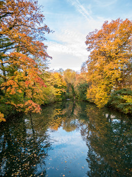 View on beautiful part of Augsburg Kahnfahrt in autumn