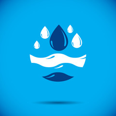 Global water circulation vector logo for use as marketing design symbol. Human and nature coexistence concept.
