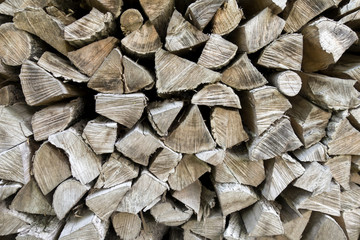 Fototapeta premium Woodpile with firewood for the winter. Timber Industrial Background