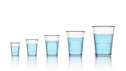 Set of Transparent Plastic Cups with Water