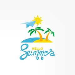 Fototapeta na wymiar Palm tree on island summer logo template vector